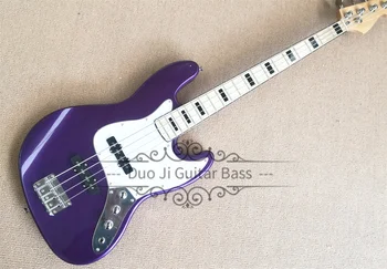 4-Струнная бас-гитара Jaz, Металлический Фиолетовый бас, корпус из липы, Кленовый гриф, Фиксированный мост, Хромированные тюнеры
