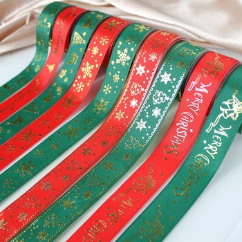 5 ярдов / рулон, Рождественская лента 25 мм, печатная Рождественская лента из полиэстера для дизайна ручной работы, Рождественское украшение, Подарочная упаковка
