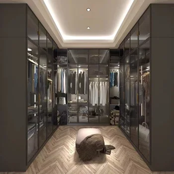 Легкий роскошный шкаф для одежды со стеклянной дверью, домашний шкаф для спальни, комбинация гардеробных шкафов