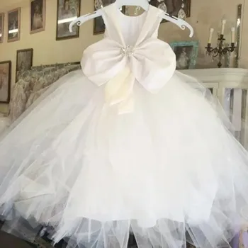 Белое платье в цветочек для девочек, блестящий топ с аппликацией на поясе и большим бантом для свадьбы, Дня рождения, первого причастия. Платья