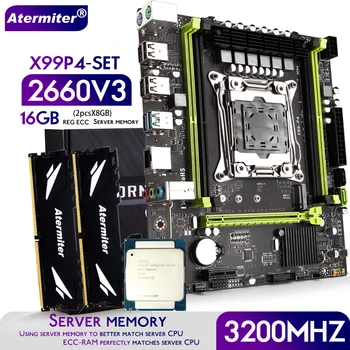 Комплект материнской платы Atermiter X99 - P4 с процессором Xeon E5 2660 V3 LGA 2011-3 2шт X 8 ГБ = 16 ГБ оперативной памяти 3200 МГц DDR4 REG ECC