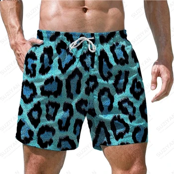 Летние хит продаж Мужские шорты 2023, пляжные брюки, Персонализированный леопардовый принт, 3D печать, Гавайские пляжные повседневные мужские шорты в стиле кэжуал.