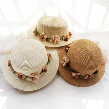 Новая летняя широкополая шляпа для родителей и детей, Женская складная Солнцезащитная шляпа, Соломенные шляпы с плоским верхом, Уличные пляжные кепки, Панама, Кепки UV400
