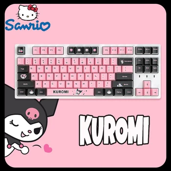 Механическая клавиатура Sanrio Kawaii Fe87 Аниме клавиатура Kuromi Tea Red Игровая клавиатура Axis Офис Подарок школьнице на День Рождения