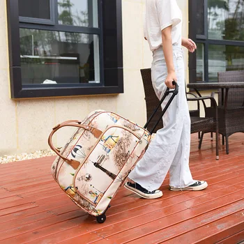 2023 Женская водонепроницаемая дорожная сумка Летний стиль, сумка из искусственной кожи, новая сумка для багажа с принтом Tower Beauty Lady