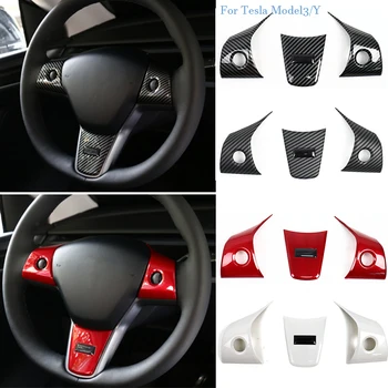 Для Tesla Model Y Модель 3 2021 Карбоновая накладка на рулевое колесо автомобиля, рамка, Декоративная Наклейка, Аксессуары для укладки интерьера