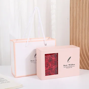 Подарочная коробка для ювелирных изделий Pink Eternal Flower, серьги-кольца с шестью розами, ожерелье, Упаковочная коробка, Органайзер для ювелирных изделий на День Святого Валентина