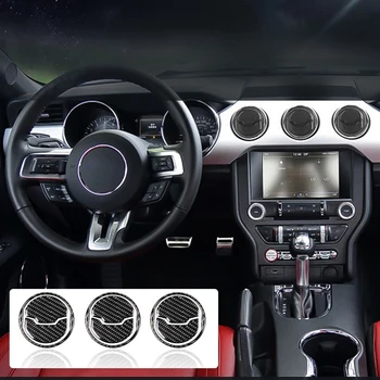 Наклейка для внутренней отделки из 3ШТ настоящего углеродного волокна для Ford Mustang 2015-2020 Воздуховыпускное отверстие на приборной панели, вентиляционная крышка, аксессуары для интерьера автомобиля