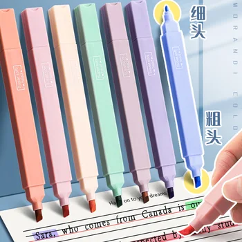 6 шт./компл. ручек-хайлайтеров с двойными головками, художественный маркер Kawaii Круглой формы, цветная ручка в стиле манга, канцелярские принадлежности для студентов