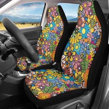 Универсальные чехлы для автомобильных сидений с цветочным узором в стиле ретро-хиппи, ковш, протектор переднего сиденья, подходят для большинства автомобилей, просты в установке