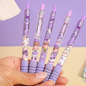 6шт фиолетовая девушка Каваи 0,5 мм Гелевая ручка пресс-ручка Мультяшный кролик Нейтральная ручка Ручка для подписи Школьные письменные принадлежности подарок