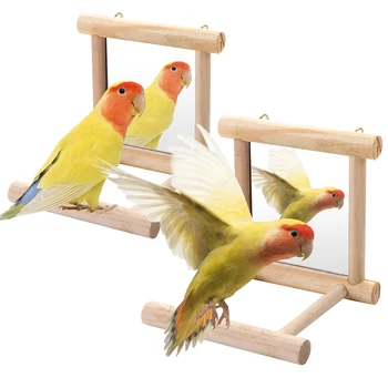 Птичье Зеркало с Деревянным Насестом Интерактивная Подвесная Игрушка-Игра для Попугая Budgie Parakeet Cocker Conure Finch Budgie Bird Supplies