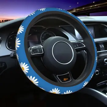 Чехол на руль с синим цветком маргаритки, универсальный 15-дюймовый Неопреновый протектор колеса автомобиля с принтом маргаритки, Симпатичный Универсальный автомобильный