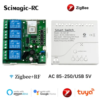 4-Канальный Радиочастотный Контроллер Zigbee Tuya Smart Home DC 12V 24V 32V RF433 Дистанционное 4-Канальное Импульсное Реле для Alexa Google Home