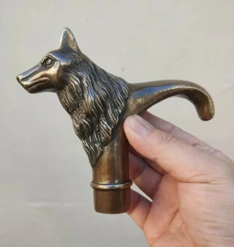 Антикварная викторианская трость с бронзовой рукояткой пистолета, удерживающая собаку Дикий Волк