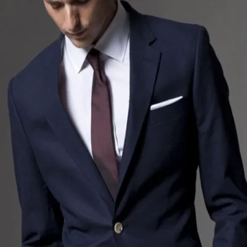 Темно-синие мужские костюмы из 2 частей (пальто + брюки) Костюм с плоскими лацканами, деловой смокинг, Приталенный мужской костюм на заказ