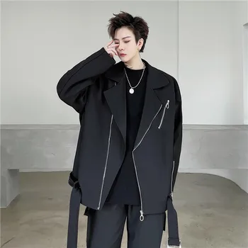 Осень 2021 года, корейский стиль, уникальный дизайн с несколькими молниями, мужской повседневный свободный асимметричный Блейзер для мужчин M-XL