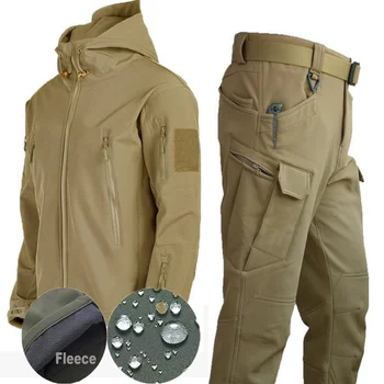 Зимние осенние тактические эластичные мужские флисовые куртки, Непромокаемый костюм, теплые спортивные костюмы для рыбалки, пеших прогулок, кемпинга, пальто с капюшоном, теплое