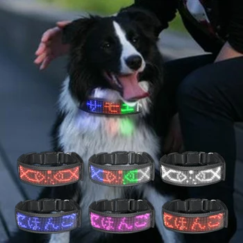 Водонепроницаемый Зарядный USB Перезаряжаемый Светодиодный мигающий Нейлоновый ошейник для собак, программируемый дисплей, приложение, роскошные ошейники для собак