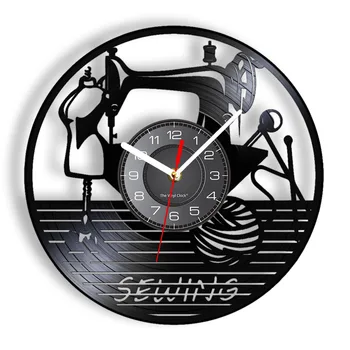 Я люблю шитье Лазерная резка настенных часов Longplay Швейная машинка Рукоделие Настенные часы со светодиодной подсветкой Виниловый арт-декор для ателье