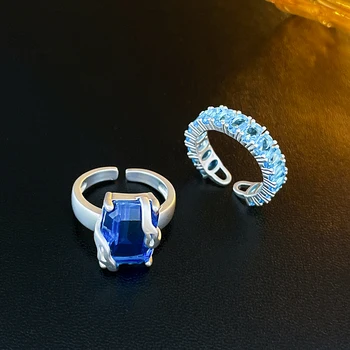 DREJEW Ретро, темно-синий кубический цирконий, открытое кольцо, геометрическое квадратное женское кольцо, женские роскошные вечерние свадебные украшения для пальцев