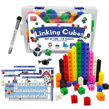 Монтессори Rainbow Math Link Cubes Развивающая Игрушка В упаковке Из 10 Цветных Лент Графическая Карта Математический Подсчет Сложенных Кубических Игрушек