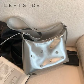 Дизайн с заклепками Y2K Серебристые сумки через плечо из искусственной кожи под мышками для женщин 2023 Роскошная маленькая сумка через плечо Женские сумки