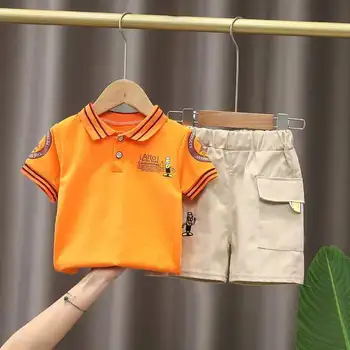 Комплекты одежды для мальчиков Лето 2023, детские рубашки поло, шорты, спортивные костюмы из 2 предметов для маленьких девочек, спортивный костюм для детей от 1 до 5 лет