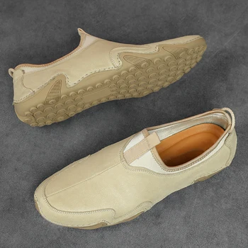 Нескользящие мужские лоферы, обувь из натуральной кожи, мужские модные летние туфли на плоской подошве, Удобная дизайнерская обувь для вождения, Классическая мужская повседневная обувь в стиле ретро
