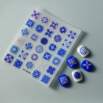 Голубые кружевные 5D наклейки для ногтей Материал для маникюра Pegatinas Наклеиваются на акриловые ногти