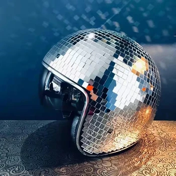 Классический шлем с диско-шаром, шлемы с зеркальным блеском, шляпа для вечеринки в клубном баре, полностью стеклянные светоотражающие мотоциклетные шлемы для ковбоя