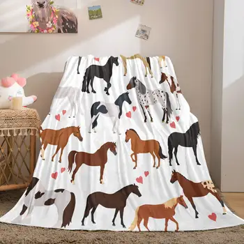 Плед с принтом лошади, пони, одеяло с животными для мальчиков и девочек, Мягкое легкое фланелевое одеяло для кровати, дивана, софы на весь сезон