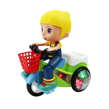 Электрический каскадерский велосипед Игрушка Детский музыкальный Трехколесный велосипед Игрушка Детский Интерактивный Всенаправленный руль с поворотом на 360 ° Автомобиль Подарок Детская игрушка