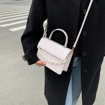 Модная женская клетчатая сумка через плечо, маленькая квадратная сумка-тоут с клапаном и верхней ручкой, женская ретро-однотонная сумка на плечо, сумочка для ежедневных свиданий и покупок