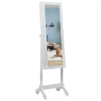 Напольное деревянное зеркало для всего корпуса содержит четыре украшения для хранения в регулируемом зеркальном шкафу * белый