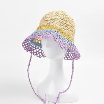 Модная соломенная панама ручной работы 2022, вязаная крючком, женская летняя Японская Полая Солнцезащитная шляпа, женская Солнцезащитная шляпа Рыбака