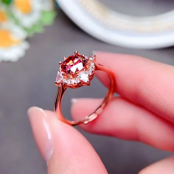 Кольцо с арбузом из красного муассанита весом 1 карат с муассанитом, круглое обручальное кольцо из стерлингового серебра 925 пробы для женщин