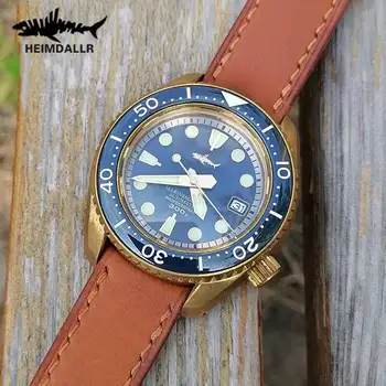 Мужские автоматические механические часы HEIMDALLR Bronze SDBX NH35 с сапфировым стеклом, дайверские часы Lord Of The Sea C3, светящиеся кожаные часы
