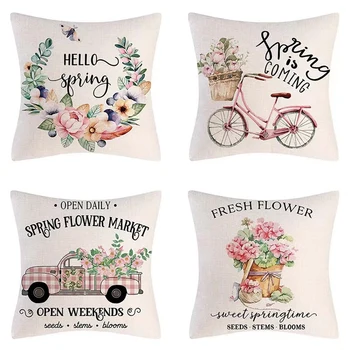 Весенние наволочки 18X18, набор из 4 весенних украшений, Цветы, Фермерская подушка, домашний декор, наволочка