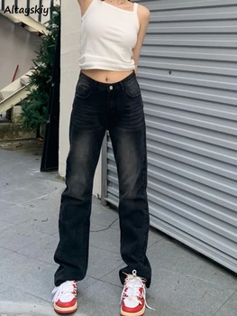 Прямые джинсы Женские отбеленные Классические Ретро Уличные повседневные простые универсальные джинсовые брюки для колледжей Empire Harajuku Summer