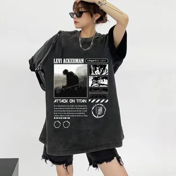 Японская футболка Attack On Titan Модная летняя футболка Harajuku Levi Ackerman из крутого денима с коротким рукавом