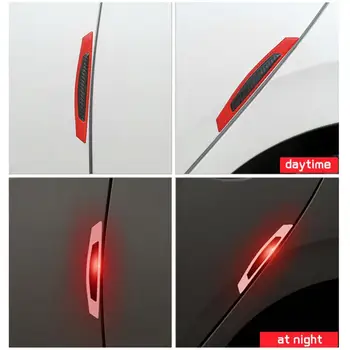 4шт Светоотражающая накладка на бампер для защиты двери автомобиля от царапин из углеродного волокна.