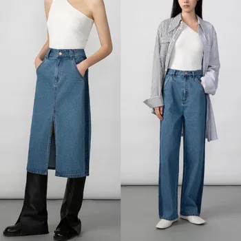 Новый стиль женских джинсов Ранней весны Продолжает сдержанный и простой стиль бренда, сочетающий цвета широких джинсов для стирки в воде.