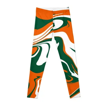 Зеленые и оранжевые леггинсы под мрамор, женские спортивные штаны, одежда для йоги, леггинсы для женщин