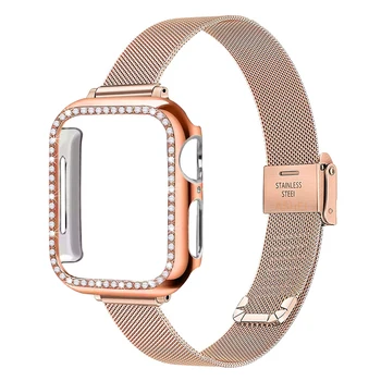 Для apple watch 7 ремешок + чехол-накладка 41 мм 45 мм iwatch 6 5 4 40 мм 44 мм Сетчатая петля из нержавеющей стали для apple watch iwatch case