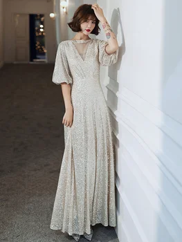 Банкетное Вечернее платье для женщин 2023 Новое Ведущее Элегантное платье с Атмосферой высокого класса и сексуальными блестками, демонстрирующее Стройность