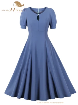 SISHION Винтажное однотонное сине-красное женское вечернее платье трапециевидной формы VD4008, летнее платье с вырезами, новинка в платьях, халат