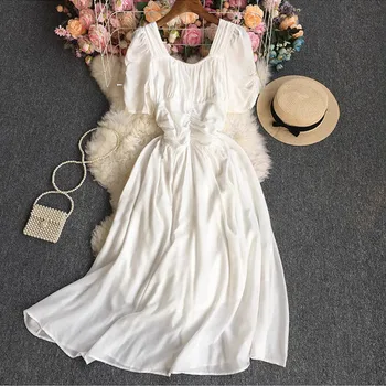 Белое женское платье Винтажное с пышными рукавами, Новинка В платьях, летнее платье для вечеринок, женское платье 2023, Элегантная одежда в стиле бохо, Пляжное платье с коротким рукавом