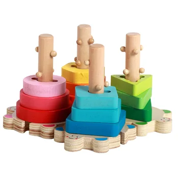 Деревянные детские строительные блоки, соответствующие цвету и форме, Набор столбиков, трехмерный 3D пазл