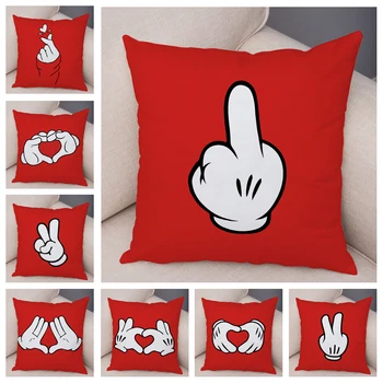 Красный чехол для диванной подушки с жестом пальца, Домашний Декор детской комнаты, наволочка с мультяшным принтом